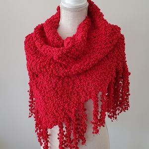 ❤CHIC SIMPLY NOELLE RED FRINGE PONCHO/SCARF /Free Shipping